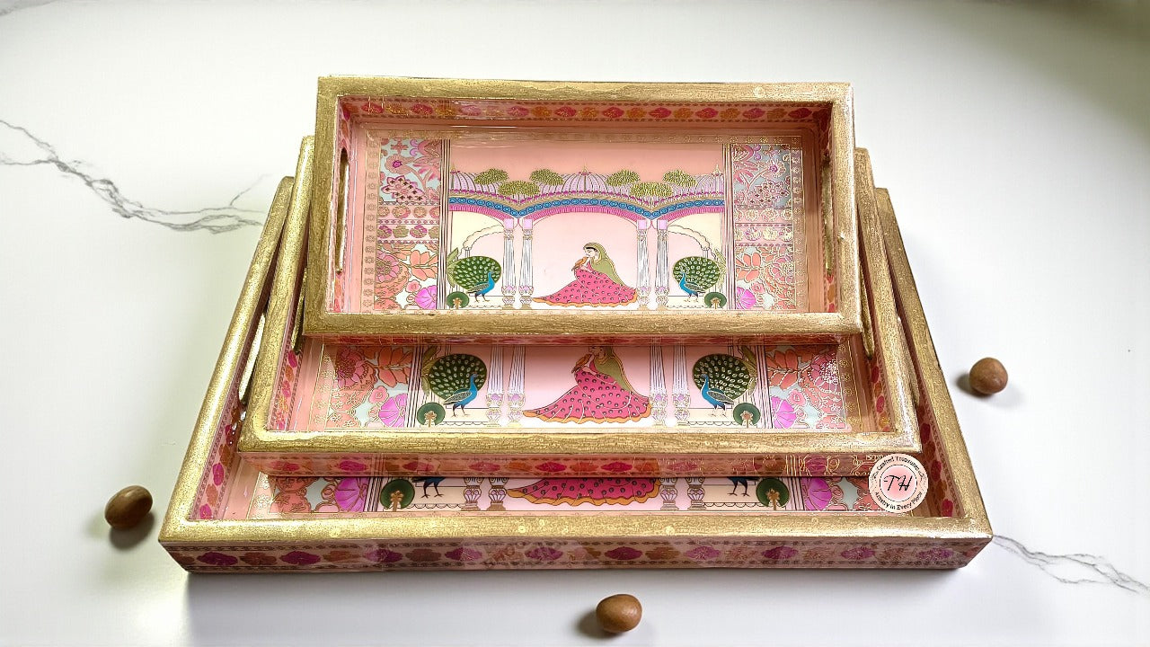 wooden peacock serving trays set of 3 for home/ office/ gift item